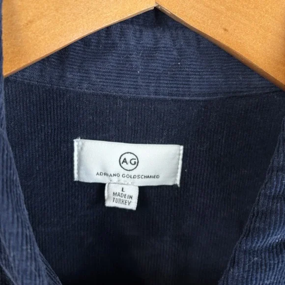 AG Adriano Goldschmied Corduroy Shirt Mens Large Navy Button Down Shirt Cotton - Picture 2 of 6